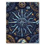 Celestial Compass Blue Gold Nautical Medallion Rug