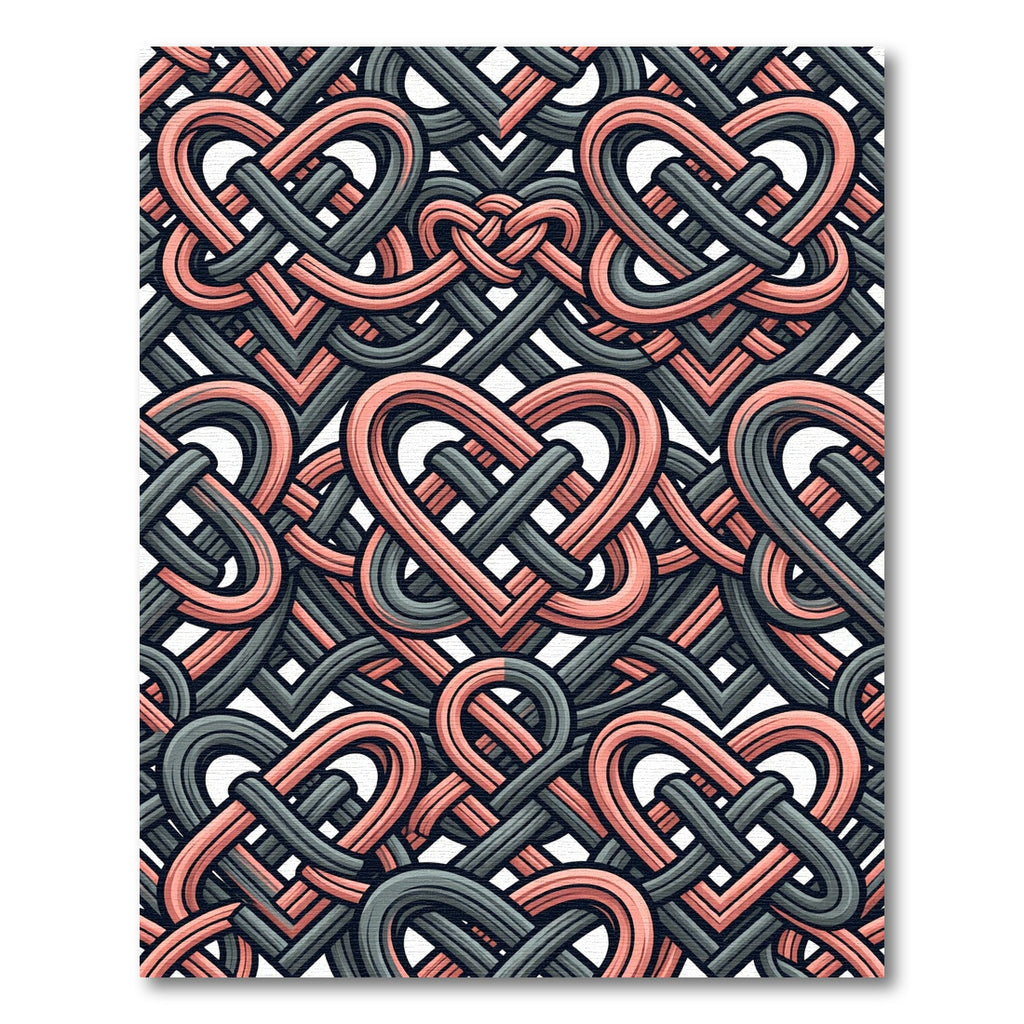 Intertwined Coral and Charcoal Heart Knot Rug