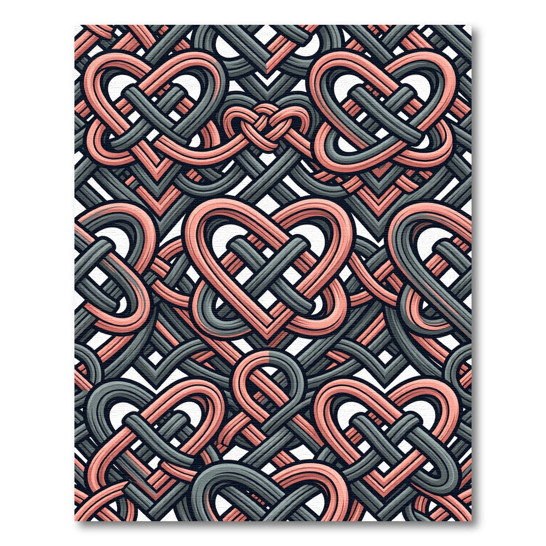 Intertwined Coral and Charcoal Heart Knot Rug