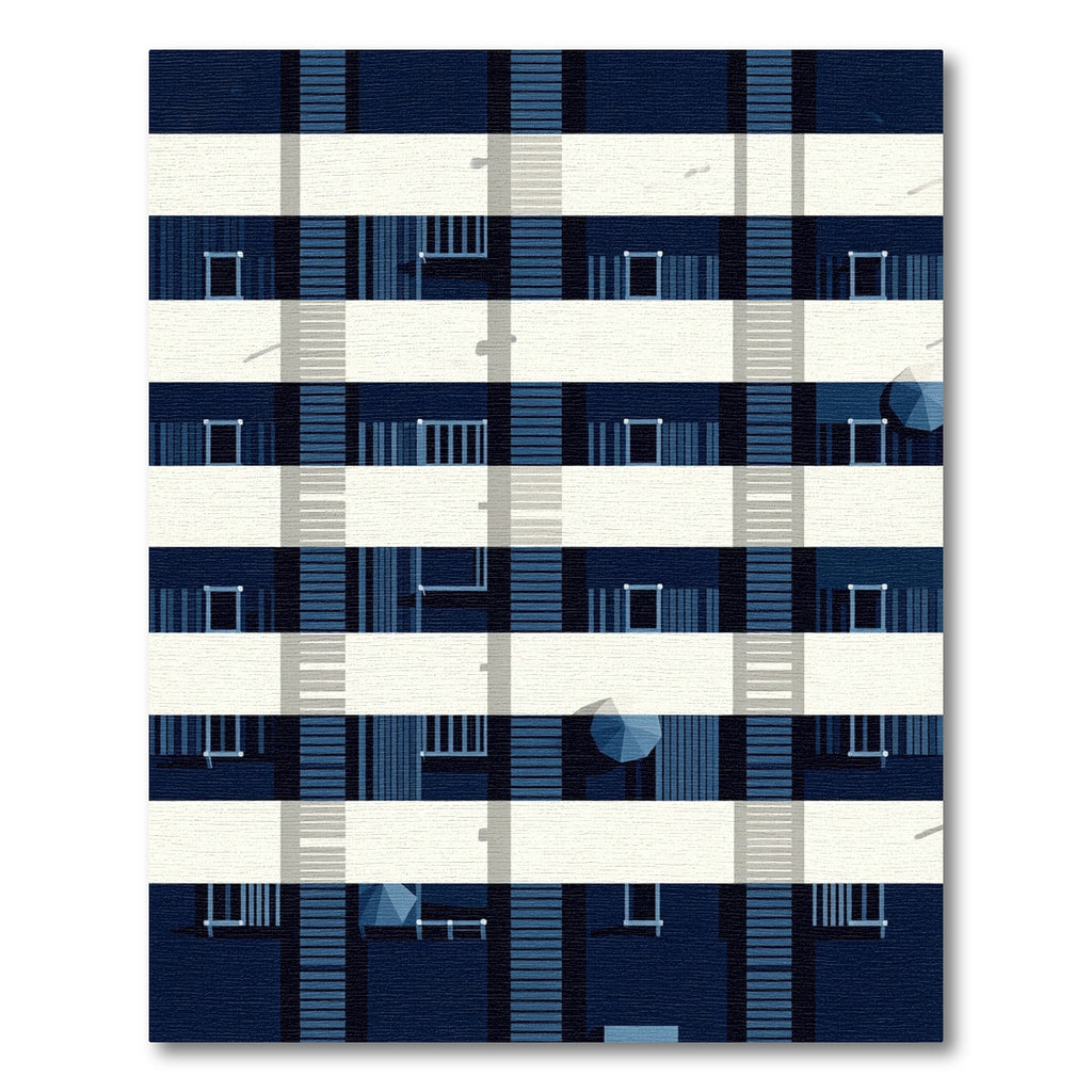 Modern Navy Geometric Architectural Grid Rug