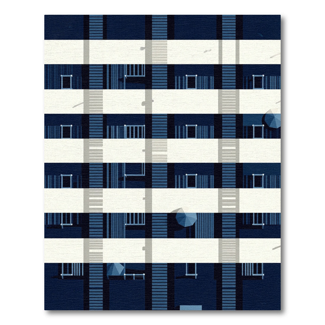 Modern Navy Geometric Architectural Grid Rug