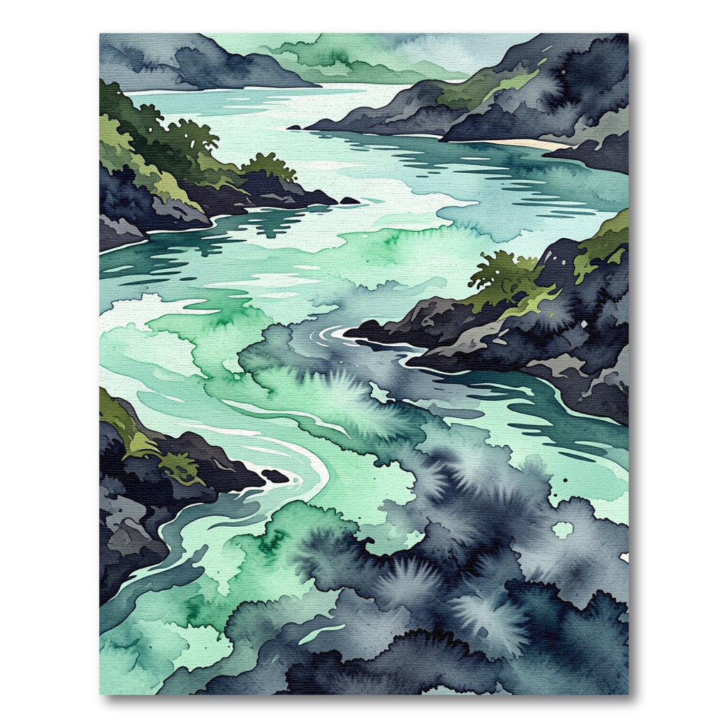 Ethereal Emerald Coastal Watercolor Landscape Rug