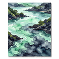 Ethereal Emerald Coastal Watercolor Landscape Rug