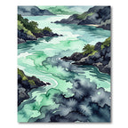Ethereal Emerald Coastal Watercolor Landscape Rug