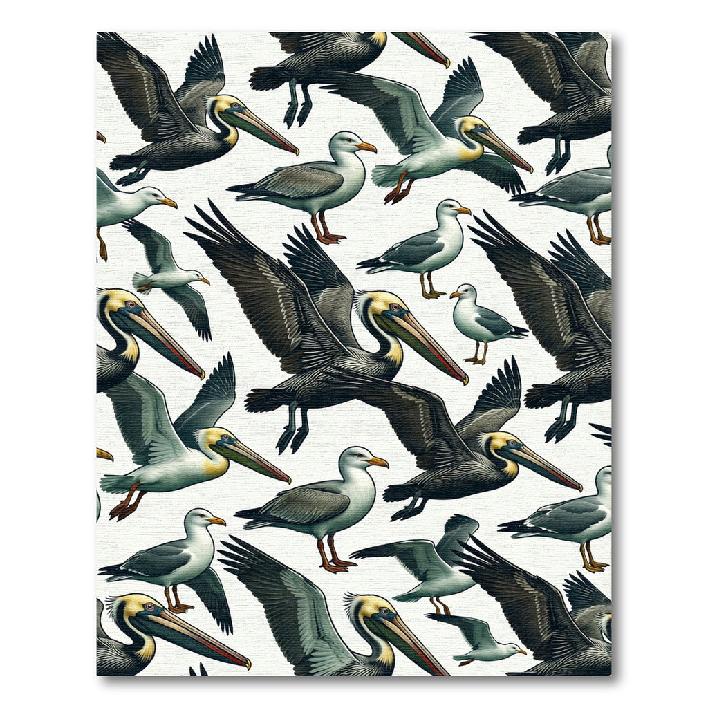 Coastal Pelican and Seagull Illustration Rug