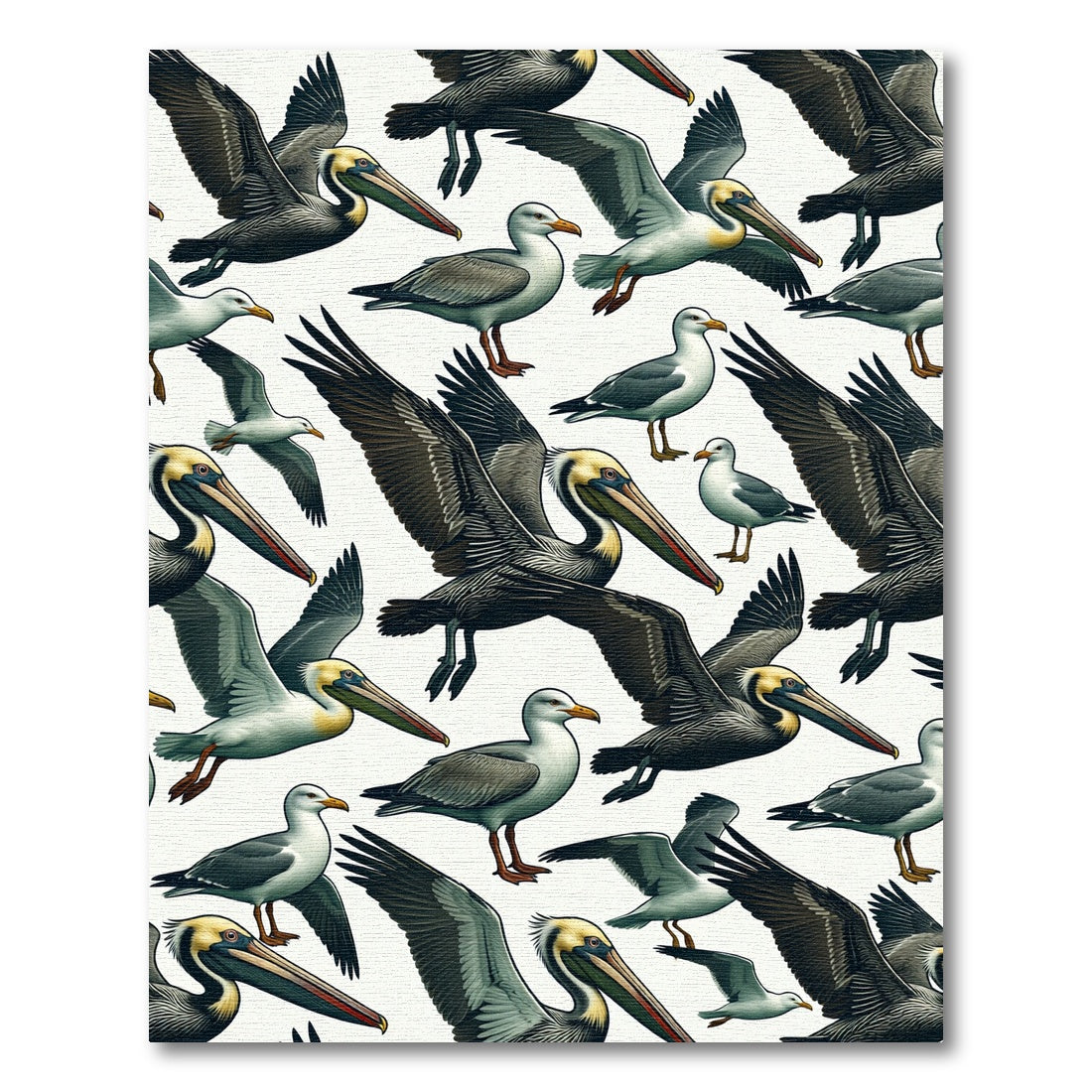 Coastal Pelican and Seagull Illustration Rug