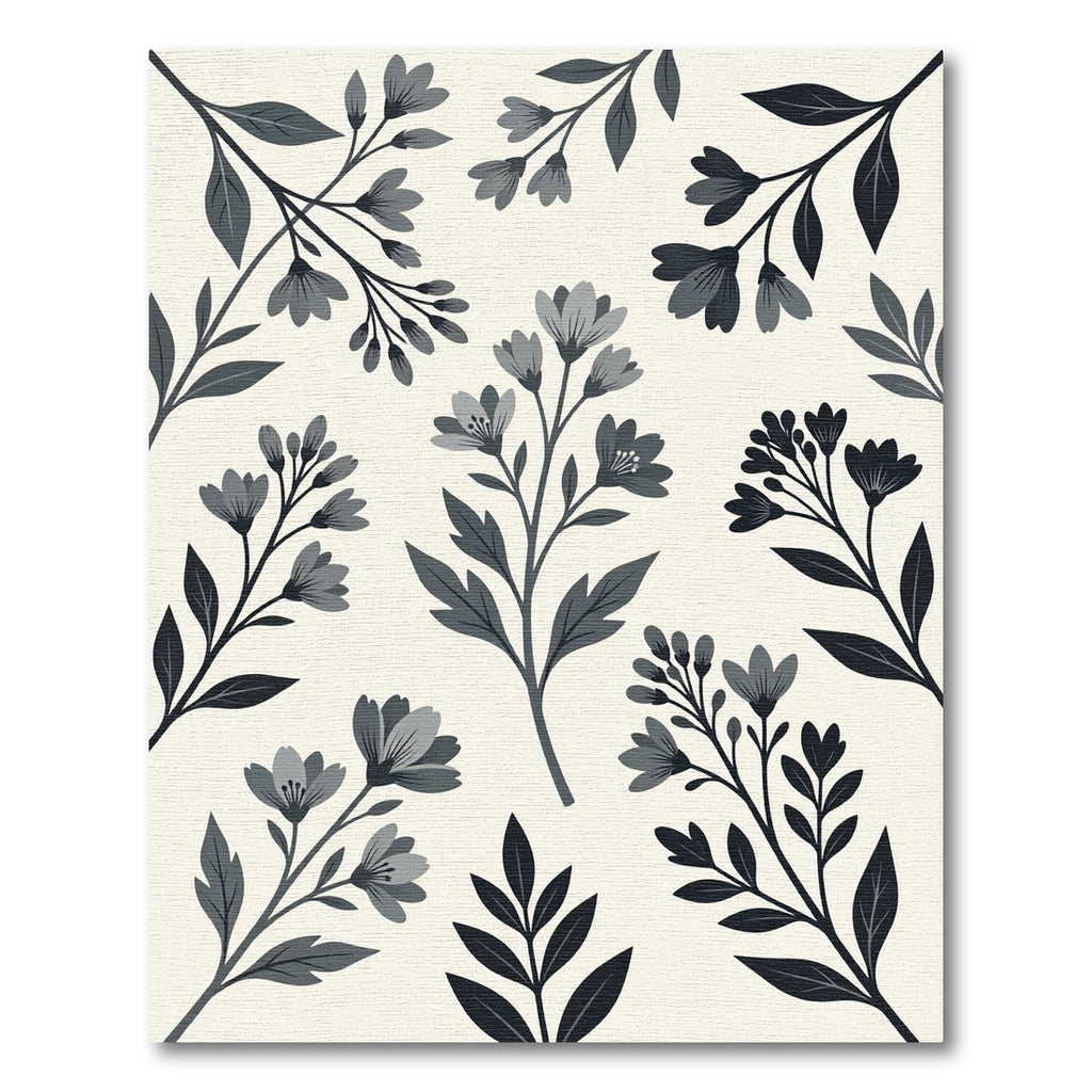 Elegant Charcoal Botanical Floral Meadow Rug