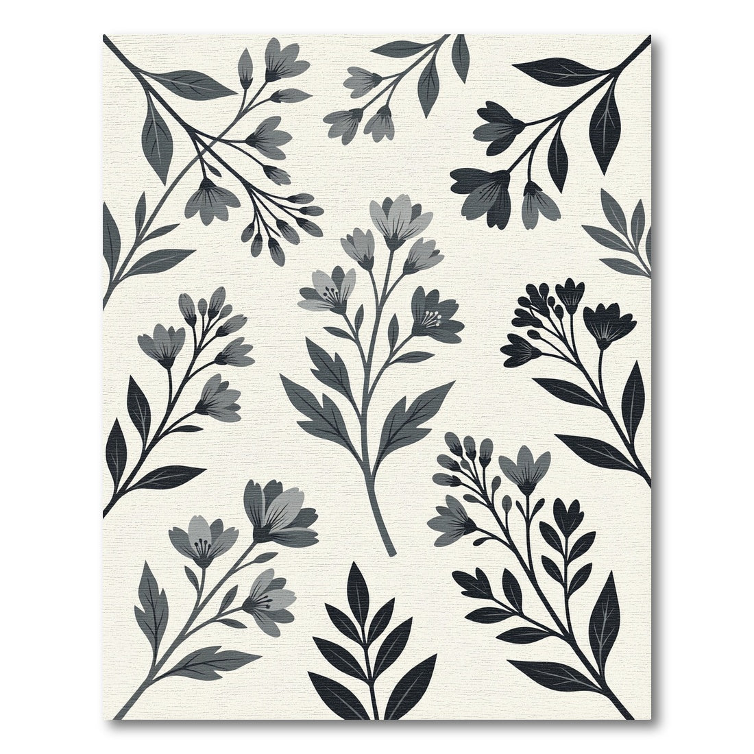 Elegant Charcoal Botanical Floral Meadow Rug