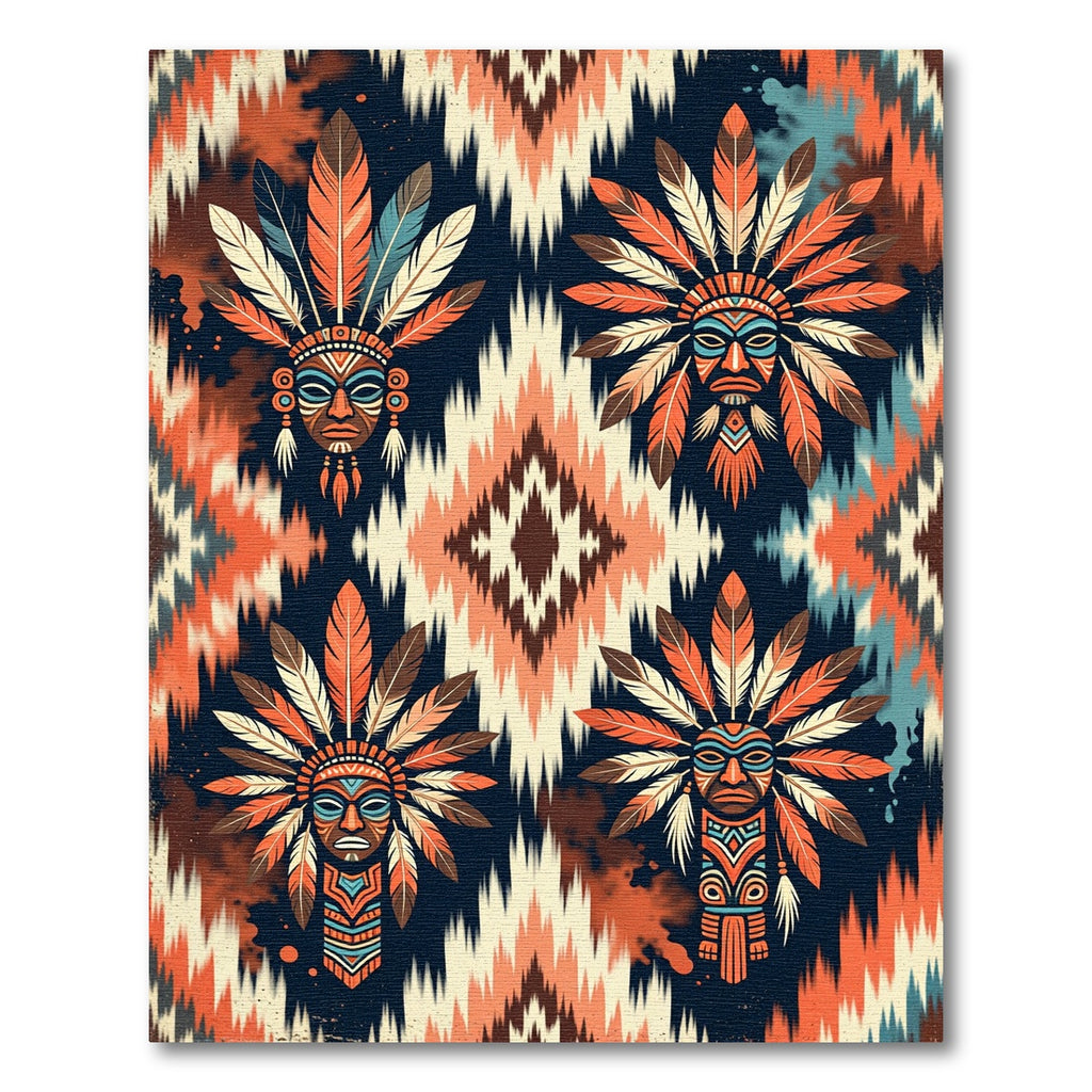 Tribal Mask Feather Boho Geometric Area Rug
