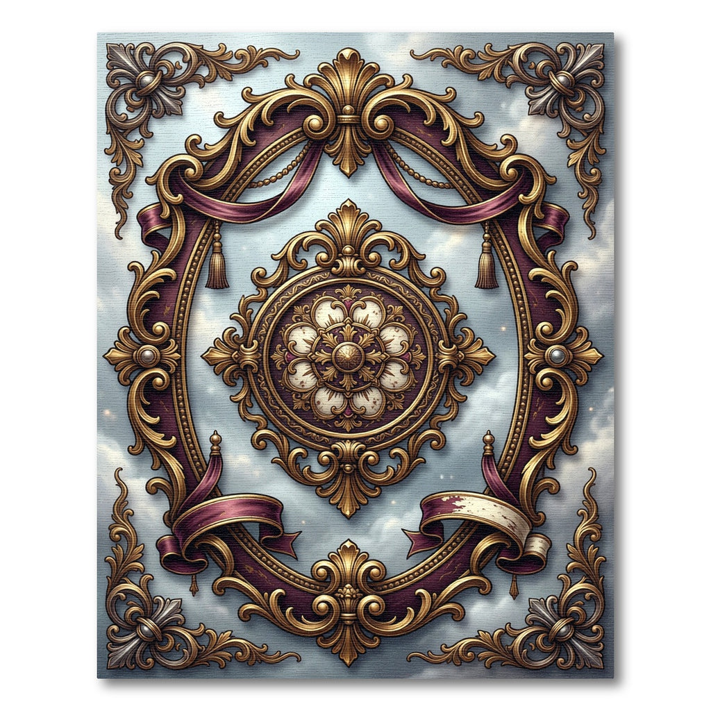 Ornate Burgundy Gold Baroque Medallion Rug