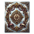 Ornate Burgundy Gold Baroque Medallion Rug