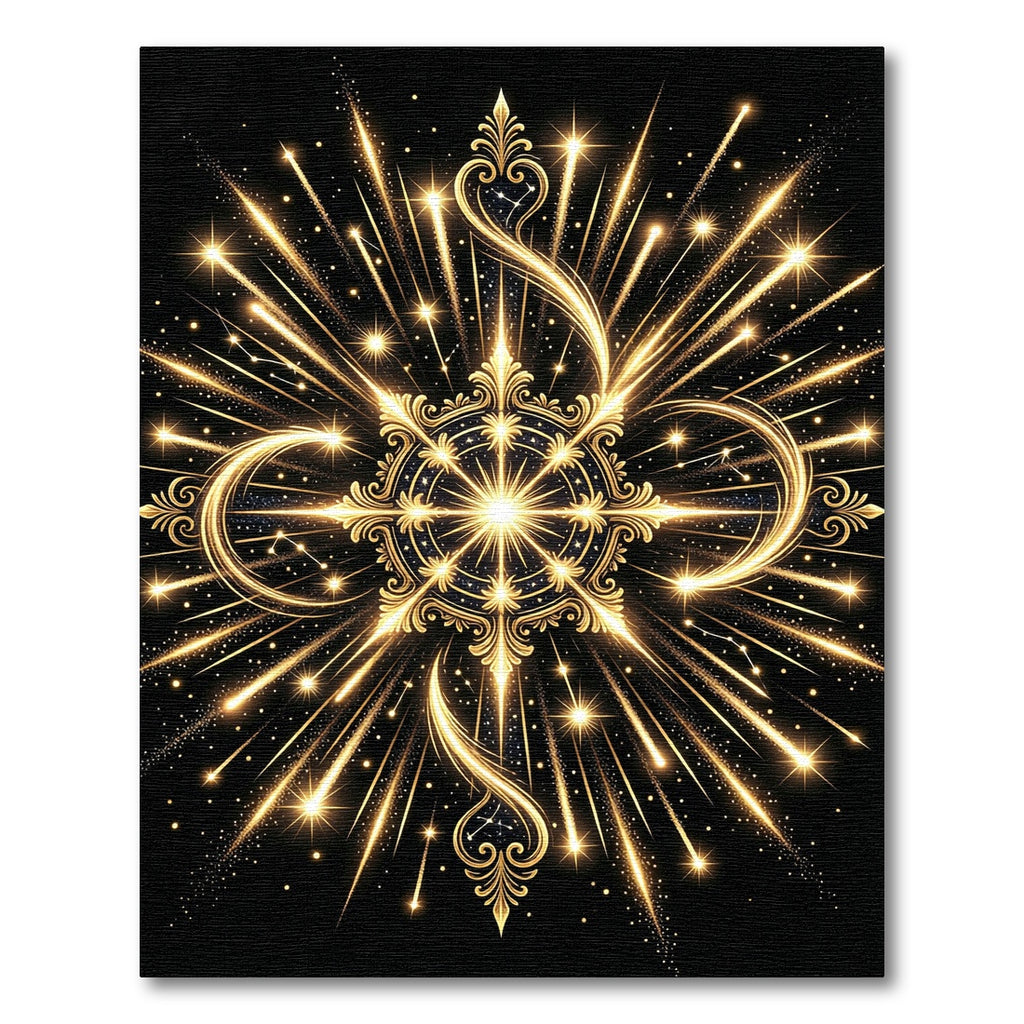 Golden Celestial Starburst Infinity Radiance Rug