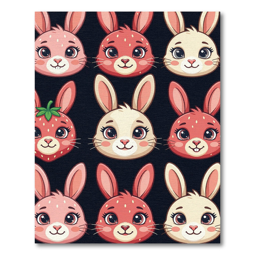 Cute Strawberry Rabbit Bunny Face Grid Rug