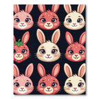 Cute Strawberry Rabbit Bunny Face Grid Rug