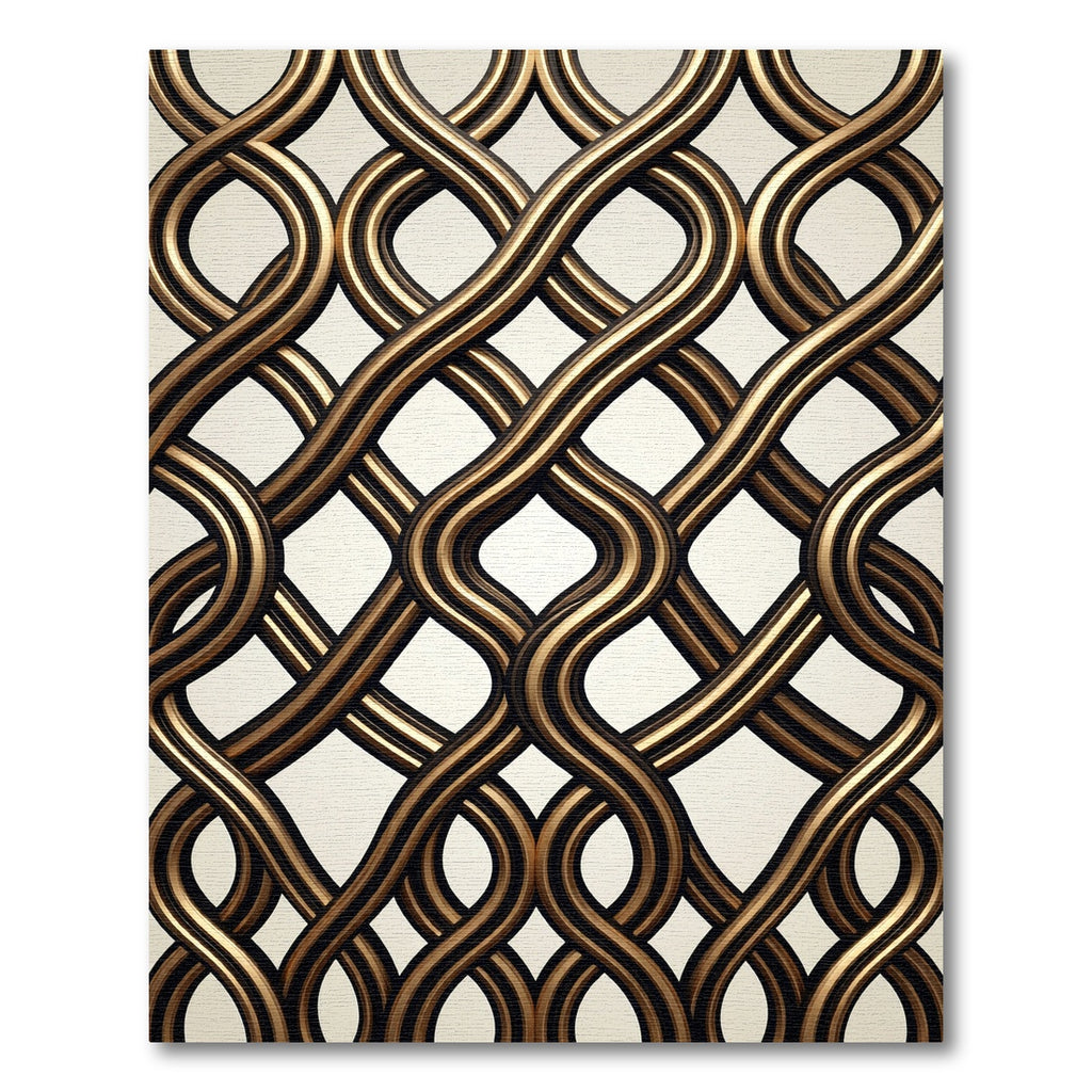 Intricate Gold Black Intertwined Waves Rug
