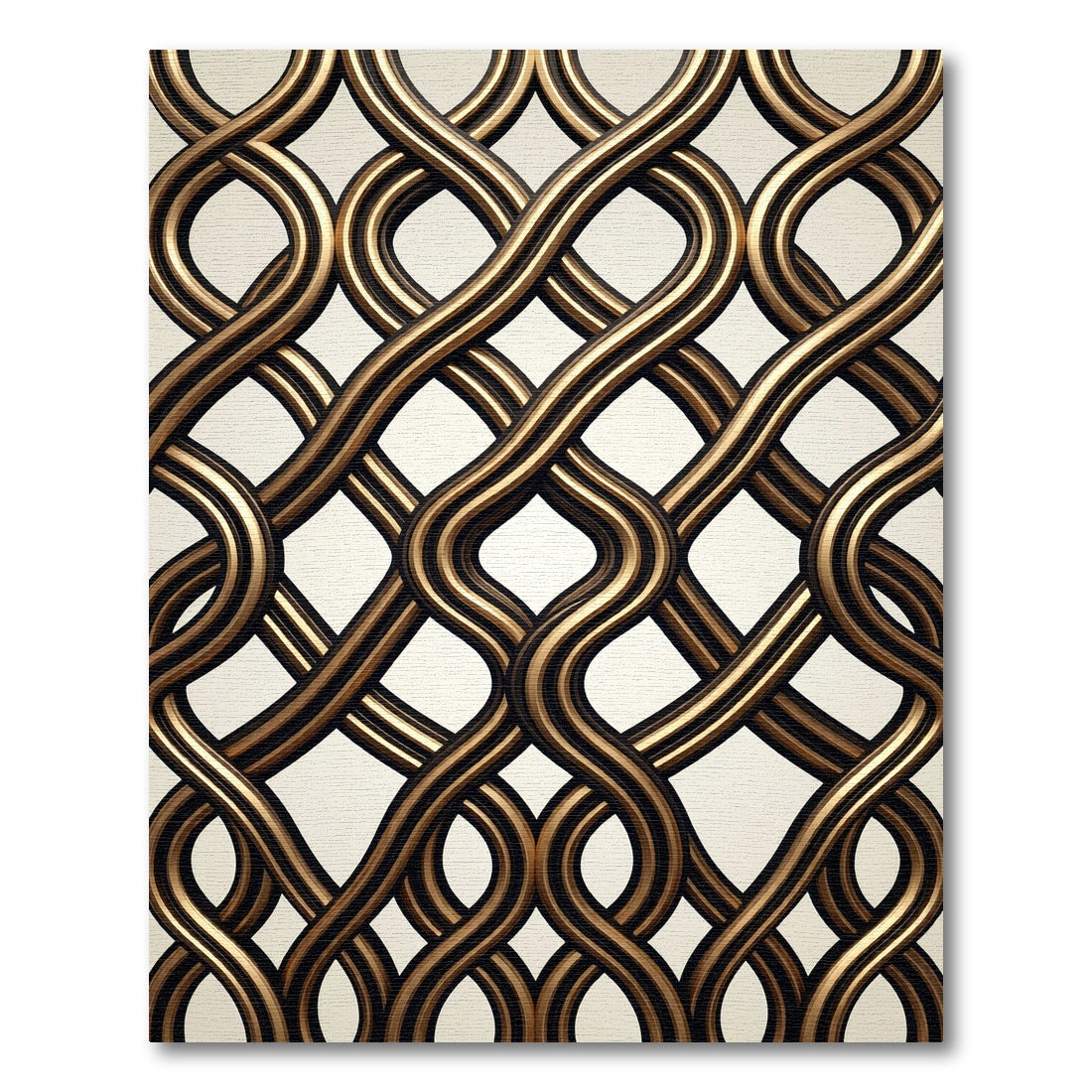 Intricate Gold Black Intertwined Waves Rug