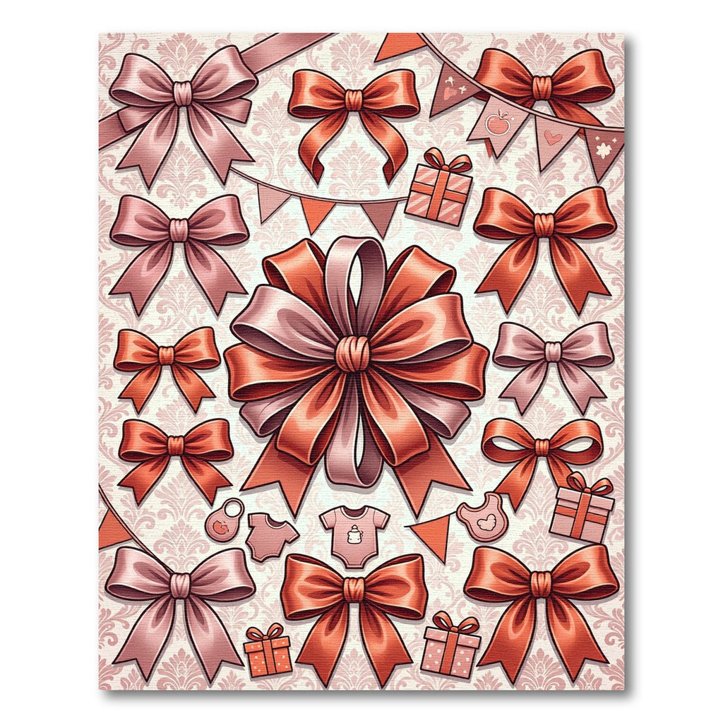 Blush and Coral Bow Ribbon Collage Rug