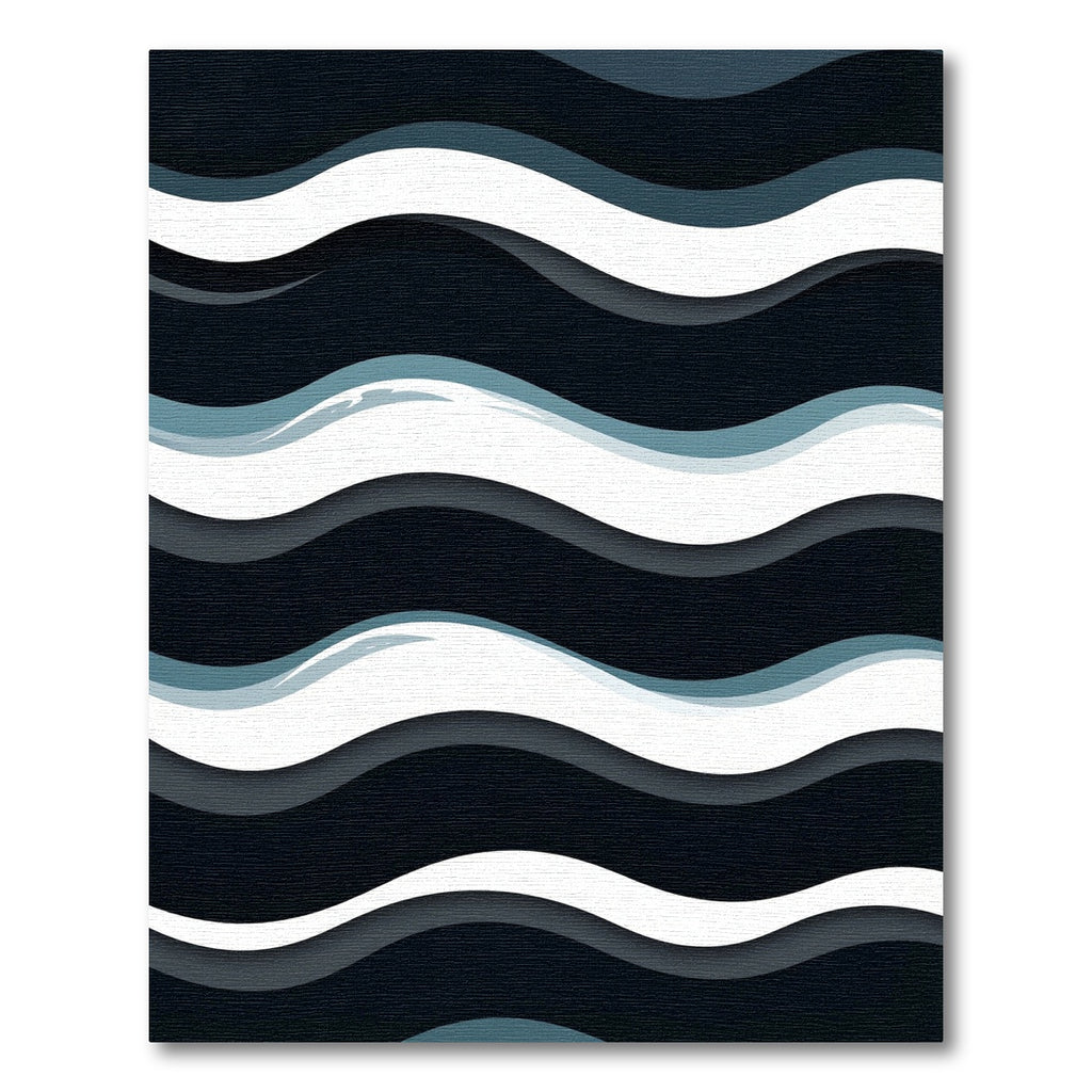 Dark Blue White Layered Wave Rug
