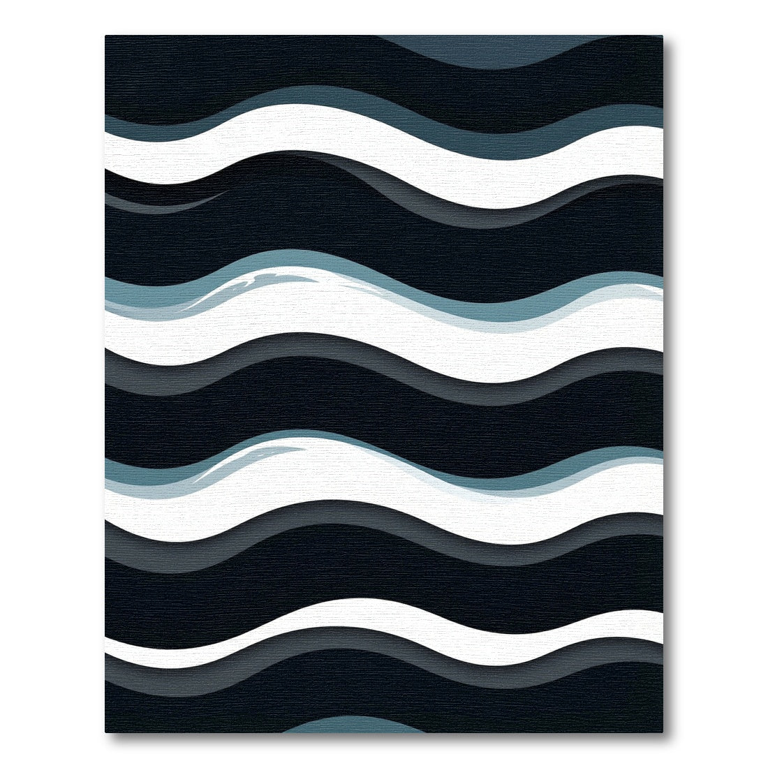Dark Blue White Layered Wave Rug