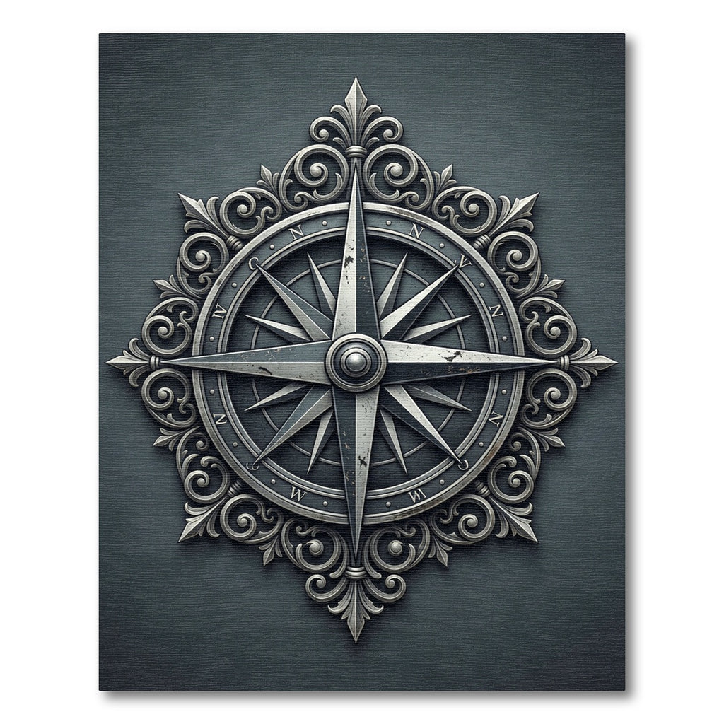 Ornate Silver Compass Rose Medallion Rug