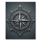 Ornate Silver Compass Rose Medallion Rug