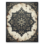 Earthy Vintage Cream Navy Floral Medallion Rug