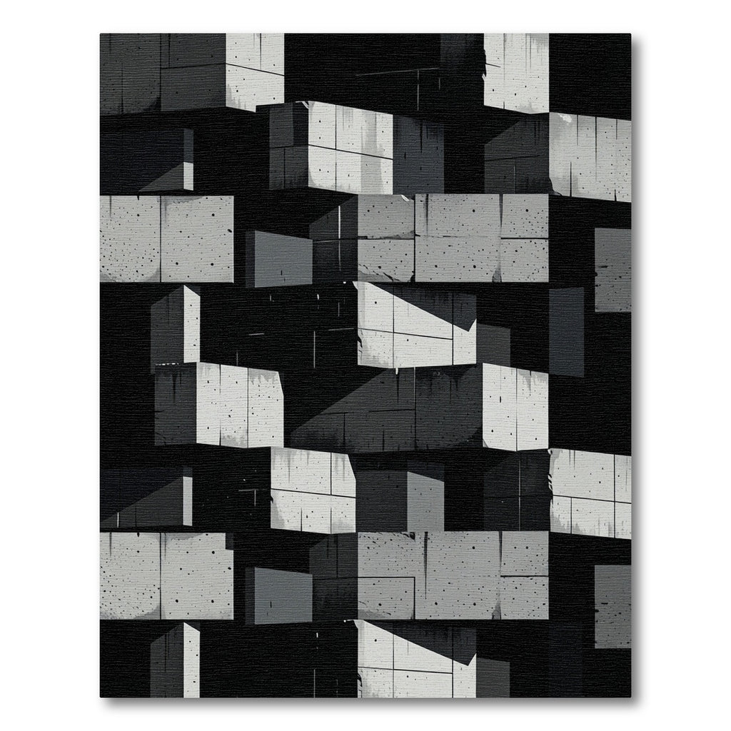 Monochrome Concrete Geometric Block Grid Rug