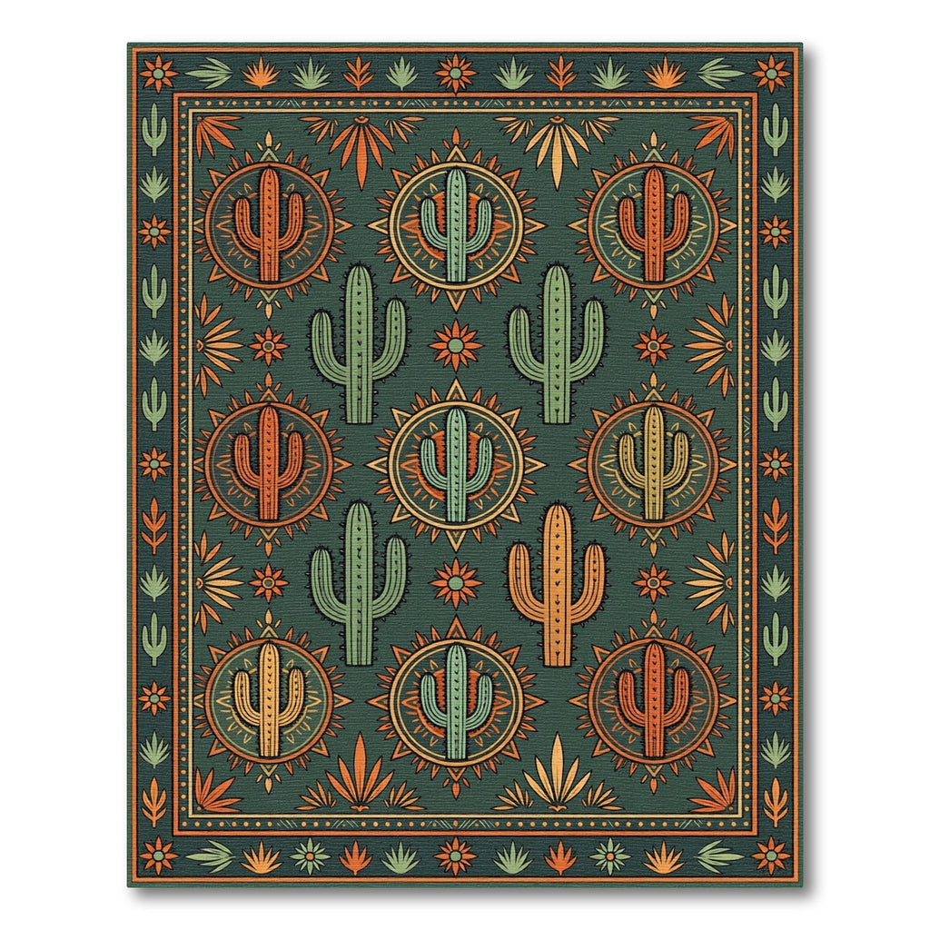 Southwestern Sunset Cactus Green Area Rug