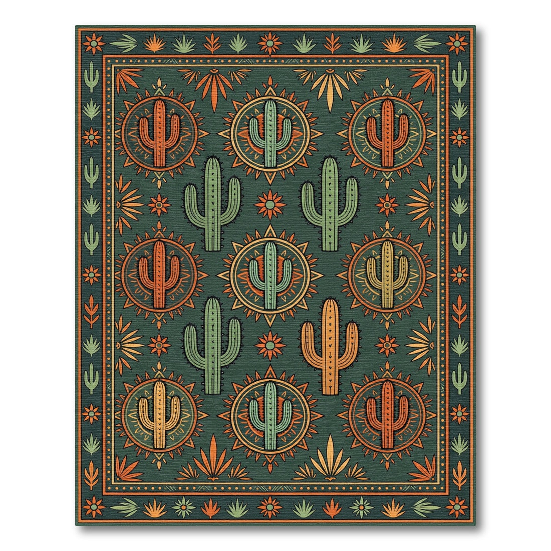 Southwestern Sunset Cactus Green Area Rug