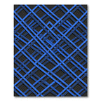 Vibrant Blue Interwoven Geometric Grid Rug