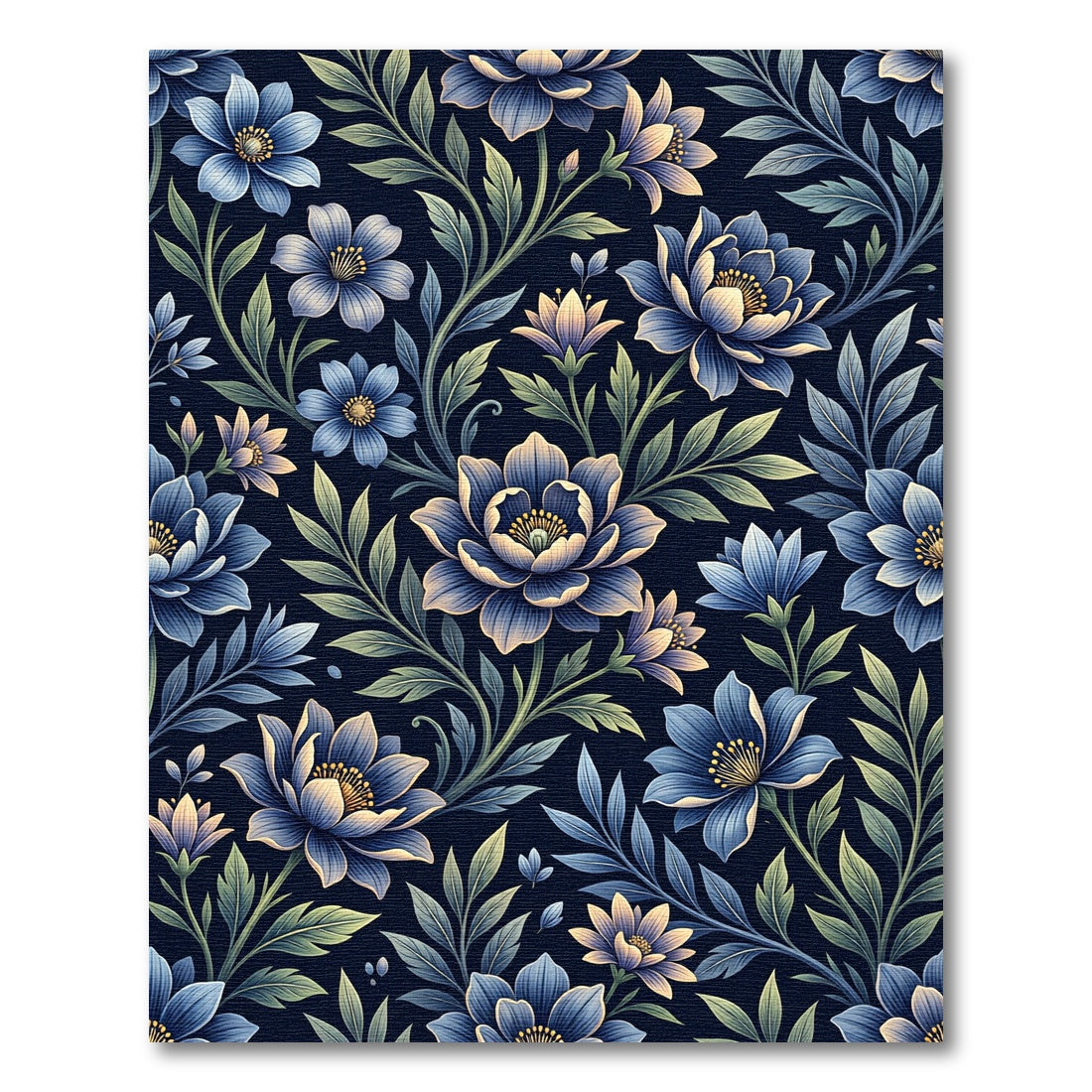 Midnight Blue Botanical Floral Vine Rug