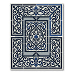 Classic Navy Blue Flourish Scroll Tile Rug