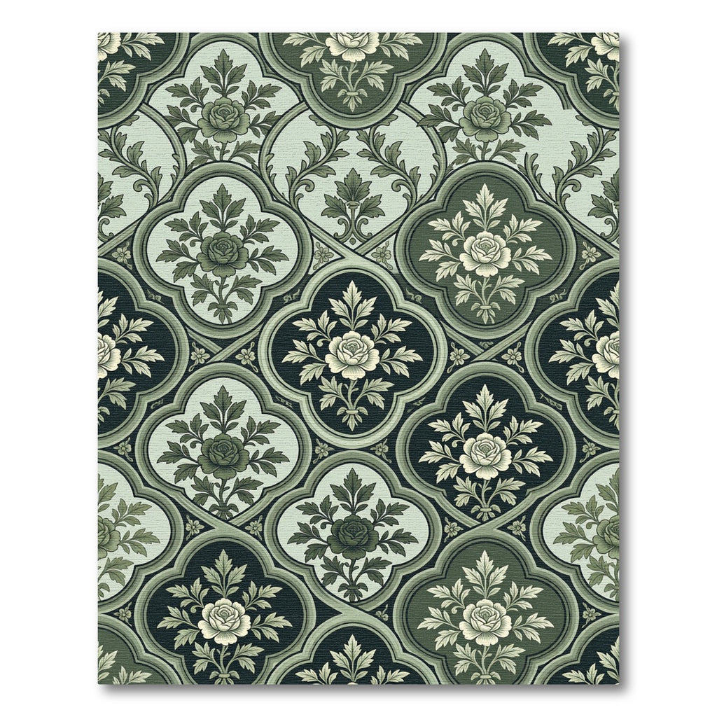 Vintage Green Floral Quatrefoil Rug