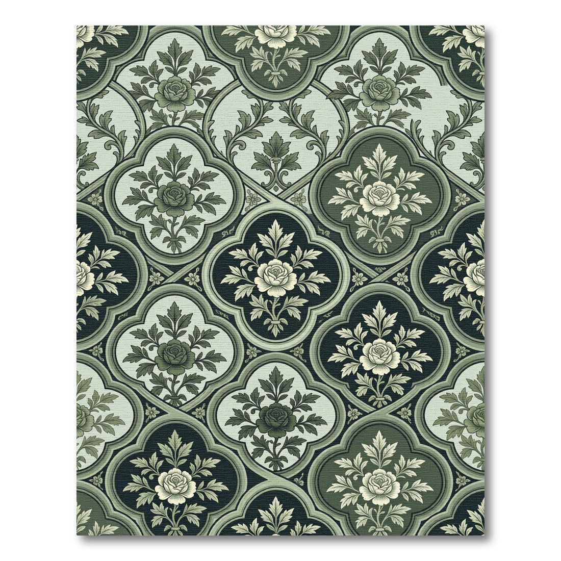 Vintage Green Floral Quatrefoil Rug