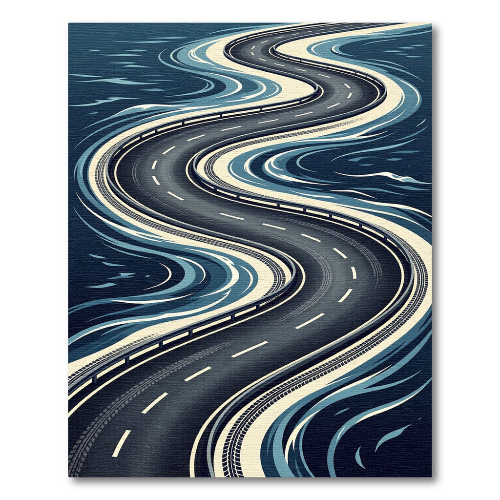 Abstract Navy Winding Road Curves Rug