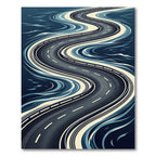 Abstract Navy Winding Road Curves Rug