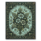 Ornate Sage Floral Damask Medallion Rug