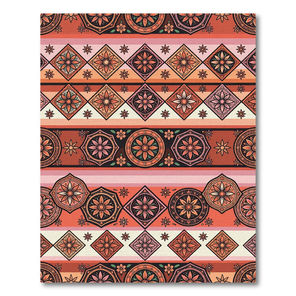 Warm Terracotta Orange Floral Diamonds Rug