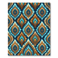 Teal Blue Gold Ikat Leaf Tile Rug