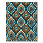 Teal Blue Gold Ikat Leaf Tile Rug