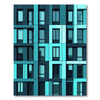 Modern Teal Geometric Grid Rectangles Rug