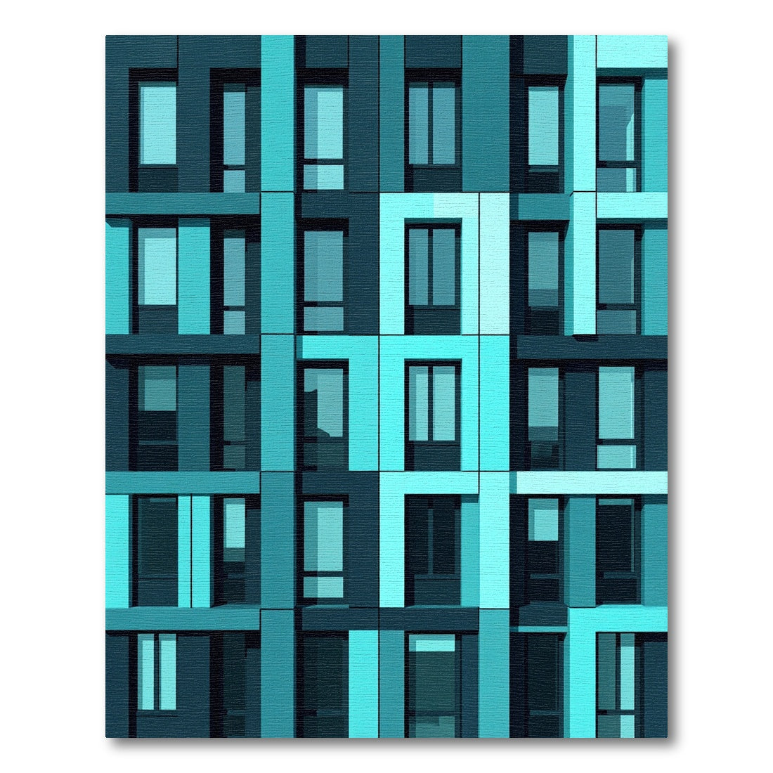 Modern Teal Geometric Grid Rectangles Rug