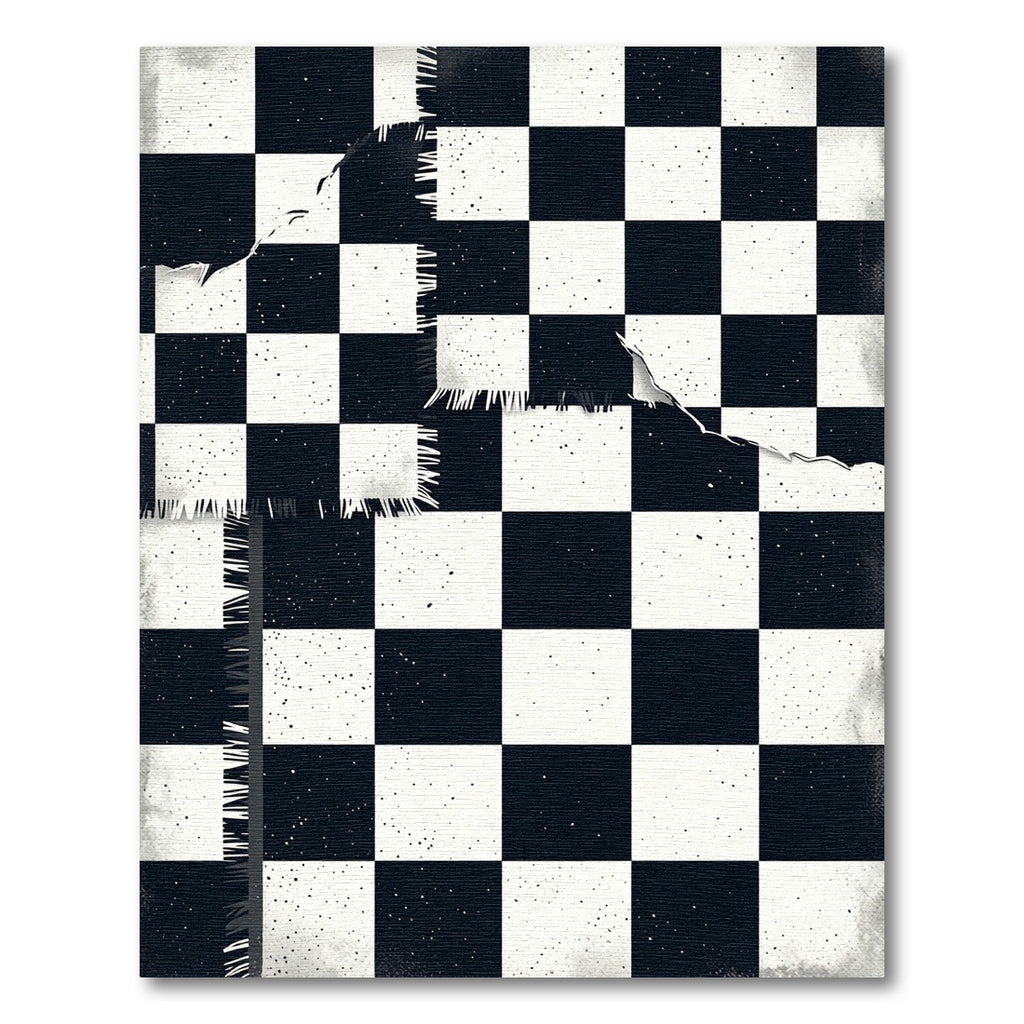 Distressed Black White Checkered Board Rug