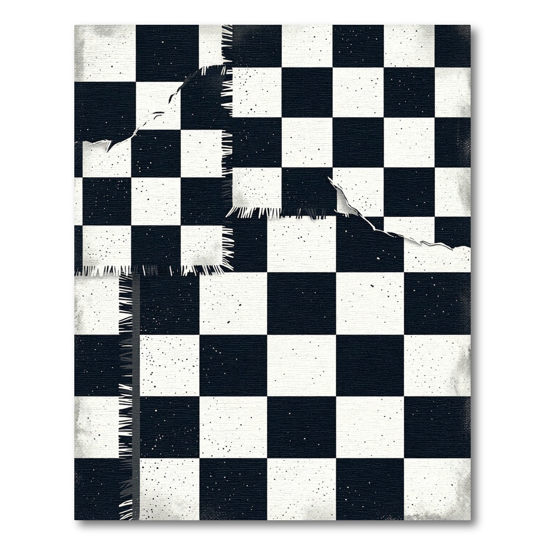 Distressed Black White Checkered Board Rug