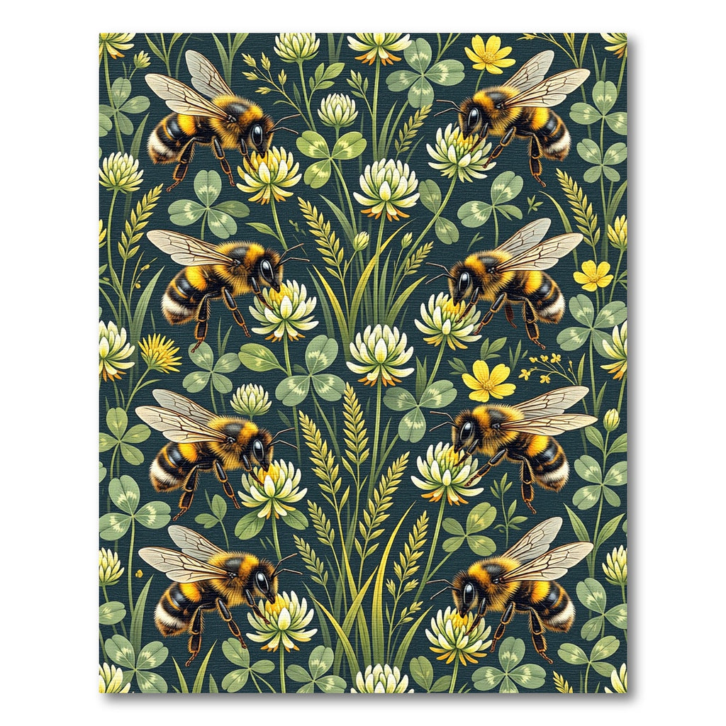 Bumblebee Clover Meadow Botanical Art Rug