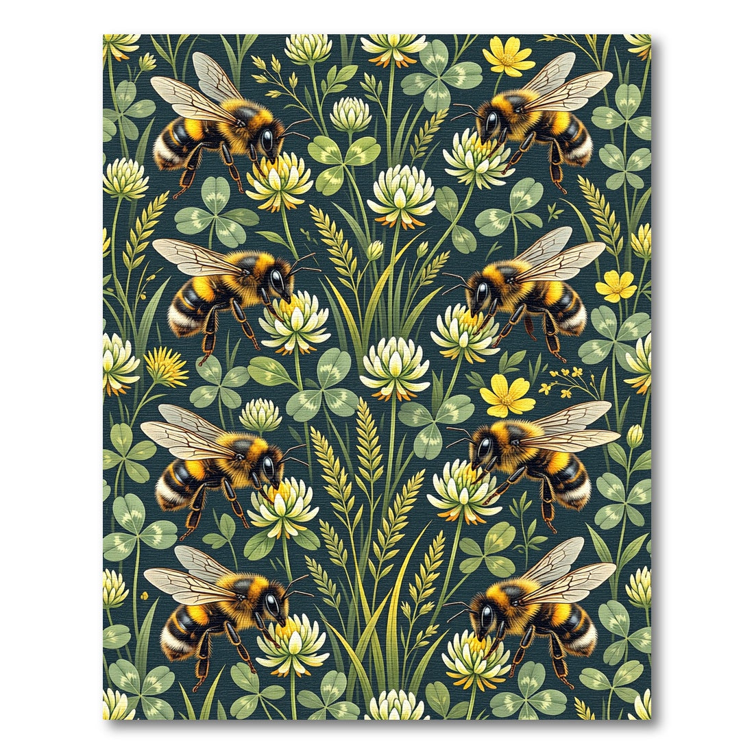 Bumblebee Clover Meadow Botanical Art Rug