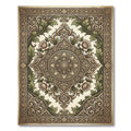 Ornate Floral Medallion Ivory and Green Rug