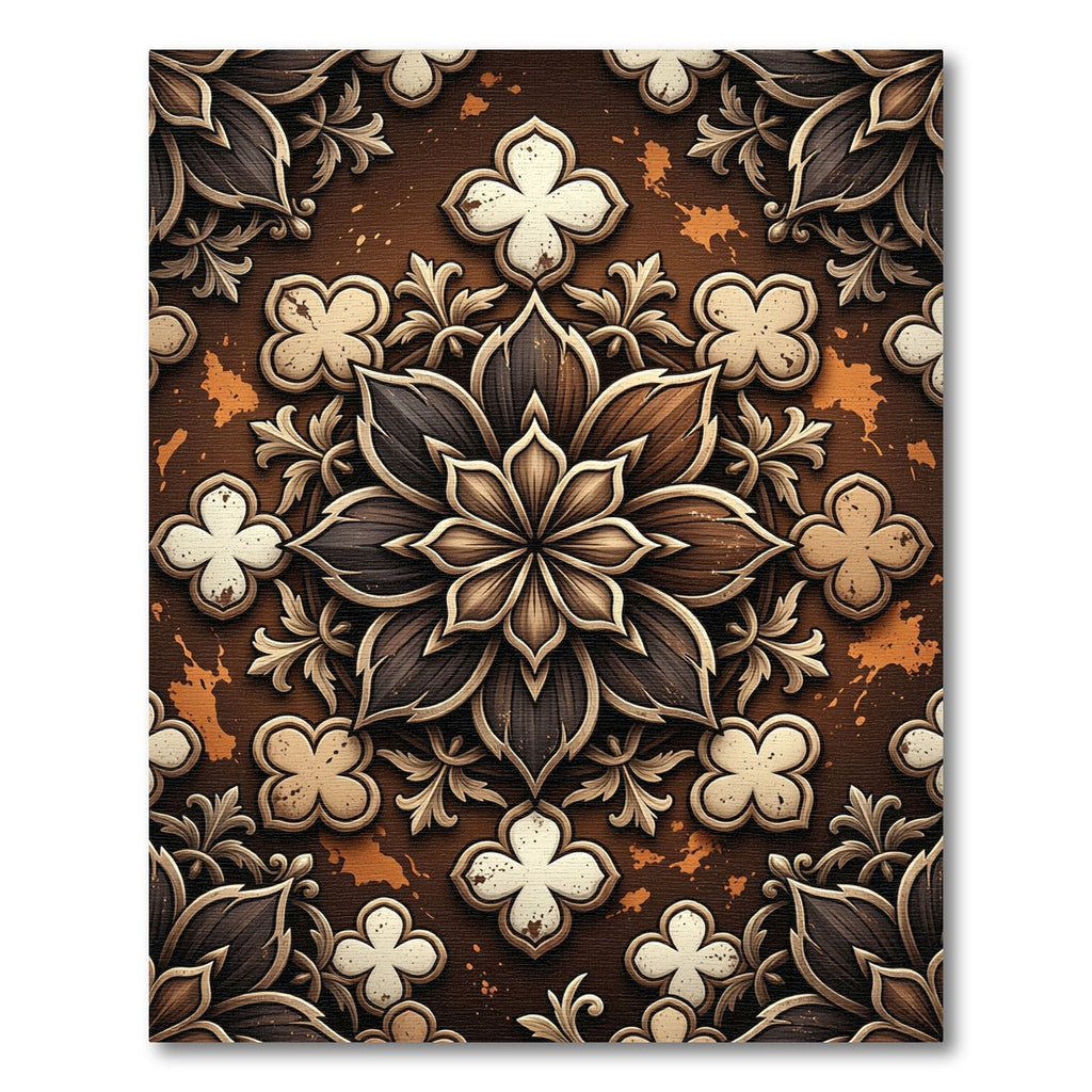Earthy Brown Floral Medallion Relief Rug