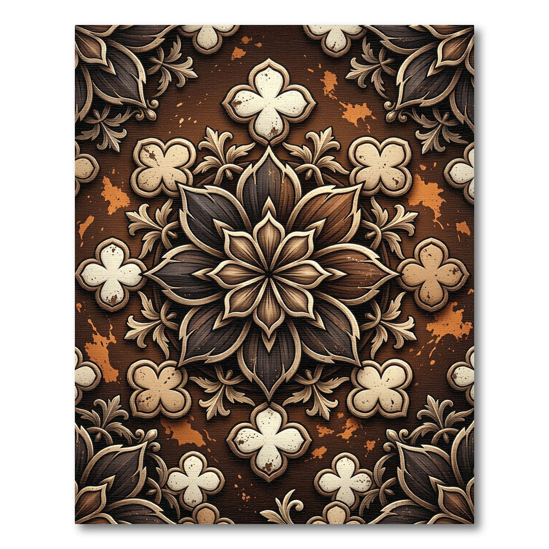Earthy Brown Floral Medallion Relief Rug