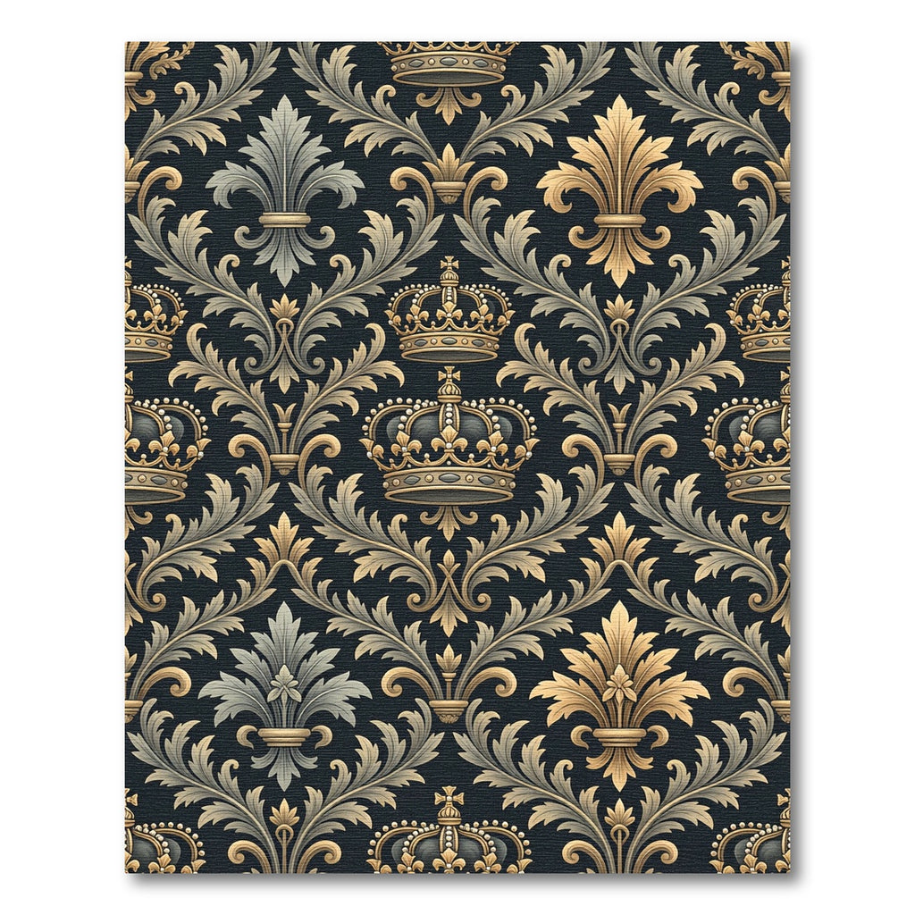 Ornate Gold Royal Crown Damask Rug